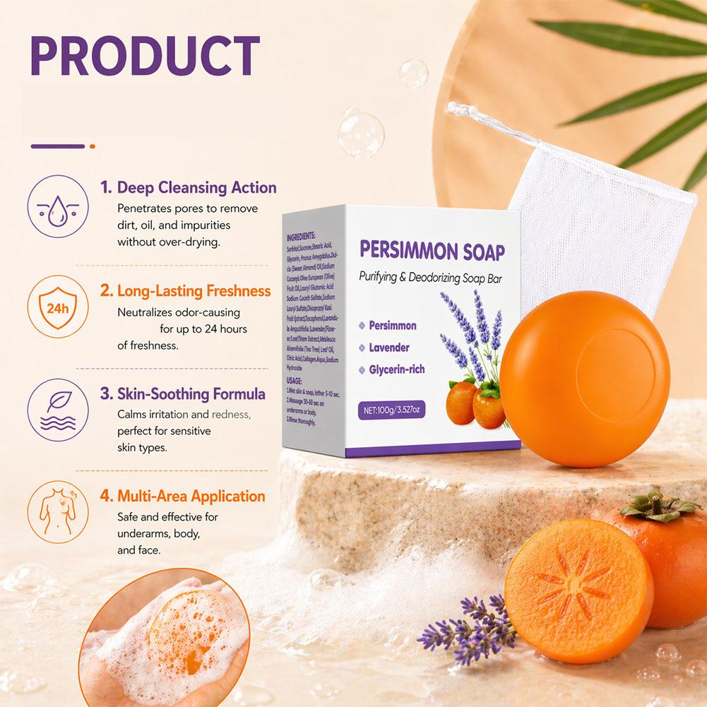 Skincare Gentle - Persimmon-Lavendel-Seifenstück mit Persimmon- und Lavendelextrakt für